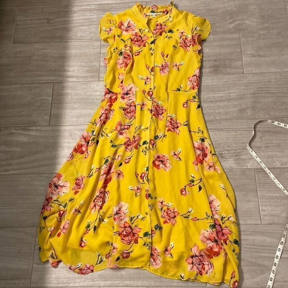 Julia Jordan Mustard Yellow Floral Dress Size 10 - Picture 1 of 6
